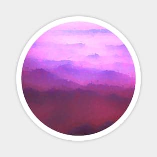 Misty Mountains - unearthly landscape with mountain peaks in pink and purple (impressionist style) Magnet
